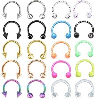 Rlbytia 16 Pieces Colorful Tragus Earrings Piercing Studs Hoops Surgical Steel 16G Lip Septum Eyebrow Helix Cartilage Bars Screw Earring Ring 8MM