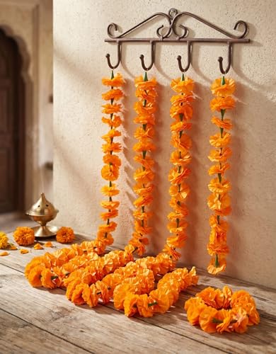 Estationeryhouse Cloth Marigold Garland Artificial Flower for Wedding Mehndi and Party Decor Diwali Eid 5 Feet Each Pack of 5