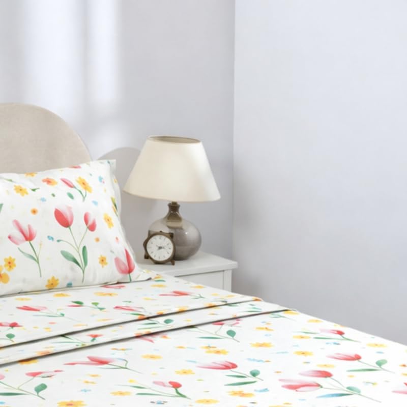 Image of BSB HOME Double Bedsheet 144 TC Microfiber with 2 Pillow Covers | Smooth, Lightweight & Quick-Dry Bed Sheet Set | Comfortable Bedding for Home, Guest Room & Daily Use - Tulip Pastel
