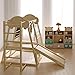 9-in-1 Indoor Jungle Gym, Montessori Indoor Playground for Toddlers,Wooden Climber Set with Swing, Slide, Monkey Bars, Climbing Neting, Upright Ladder, Climbing Ladder, Rings, Black Board, Dart Board