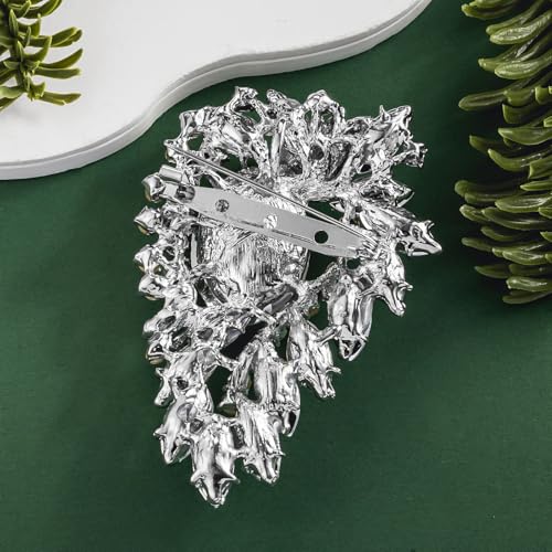 Image of SELOVO Leaf Flower Green Rhinestone Crystal Brooch Pin Accessory Gold Tone