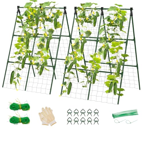 2 Pack Cucumber Trellis, 34'×48' Garden Trellis for Climbing Plants Outdoor, A-Frame Vegetable...