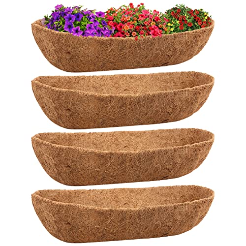 Legigo 4PCS 36 Inch Natural Trough Coco Coir Liners Planters Replacement Pre-Formed Window Basket Coconut Coir Fiber Liner for Garden Window Flower Box Pots Fence Trough Planter Wall Planter Basket