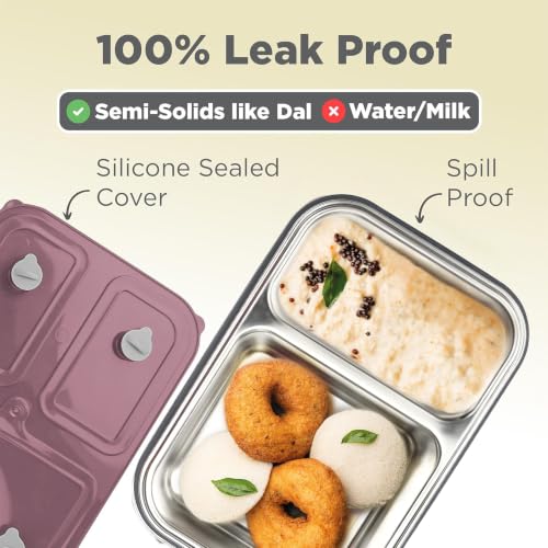 Image of MILTON Meal Safe 2 Inner Stainless Steel Tiffin Box for School with Steam Release Plug | PU Insulated, Leak-Proof, Food Grade I Lunch Box for Kids Boys, Girls with Snap Lock Lid, 465 ml, Pink