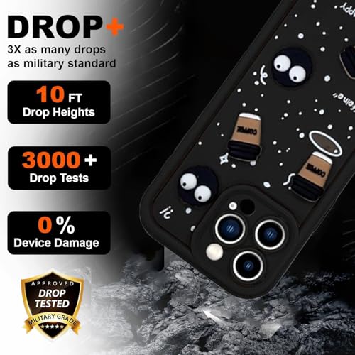 Image of GoldKart Back Case Cover Compatible for iPhone 15 Pro Max | Cute Fun Cartoon 3D Ball Coffee Silicone Case | Full Body Protection Back Cover for iPhone 15 Pro Max - Black