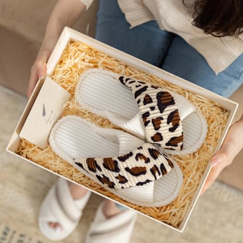 Image of GOEWY Slippers for Women Memory Foam House Bedroom Corduroy Crossbands Open Toe Slides Sandals Shoes Comfy Trendy Gift for womens Anti-Skid sole