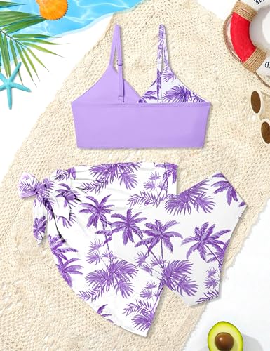 Image of BAVADER Girls Swimsuits Size 14-16, Bathing Suits for Teens Tropical Floral Twist Cross Swimsuits for Teen Girls, Purple Palm