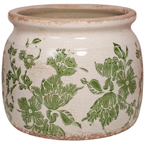 Tuscan Ceramic Indoor Plant Pot & Vase for Home Decor, 6.29'' Rustic Farmhouse Planter w/Drainage for Snake Plant, Pothos and Houseplants, Vintage Office & Tabletop Decoration, Gift for Mom (Green)