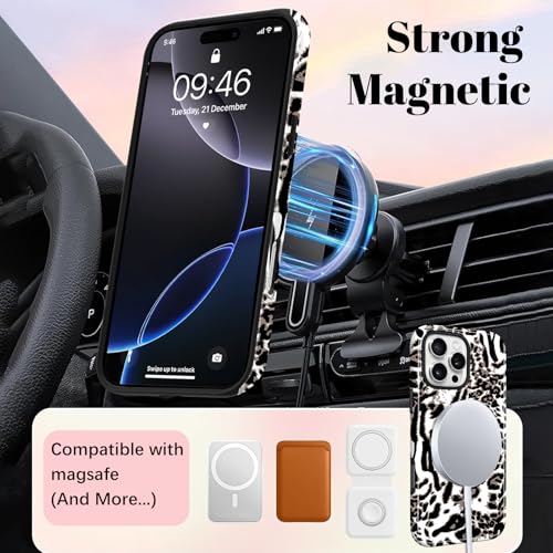 Image of Magnetic for iPhone 16 Pro Case for Women Men, White Leopard | Cute Cheetah Pattern Design [Compatible with MagSafe] 2-Layer Hybrid Shockproof Glossy Protective Cover