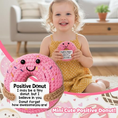 Image of Crochet Toys, Handmade Crochet Doll, 7.5cm*7.5cm Cute Toys for Babies, Girls, Home and Office Decor, Study Table Decor, Emotional Support Gifts, Cute Pink Donut Design