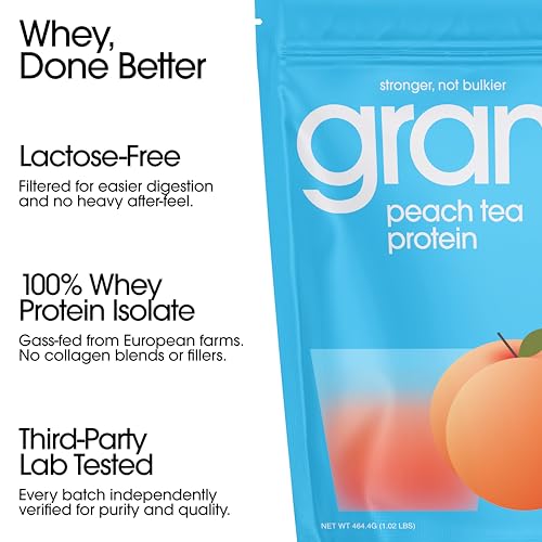 Image of GRAMMS Clear Protein Powder Packets 20G Protein for Women & Men | Lactose Free, Grass-Fed Whey Isolate, Gluten Free, Zero Sugar, Gut Friendly, Non-Bloating (10 Servings) Peach Tea