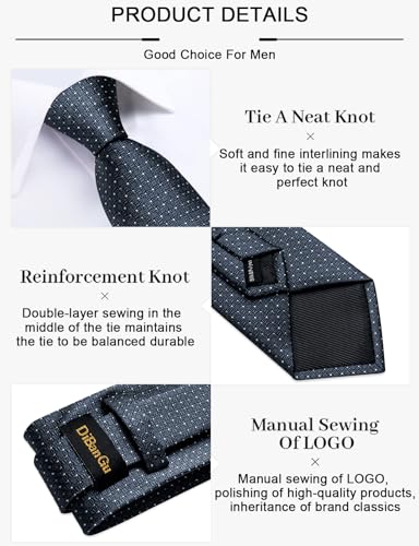 Image of DiBanGu Mens Silk Necktie Solid Color Tie and Pocket Square Cufflink Tie Clip Set Woven Plain Ties for Men Wedding Party
