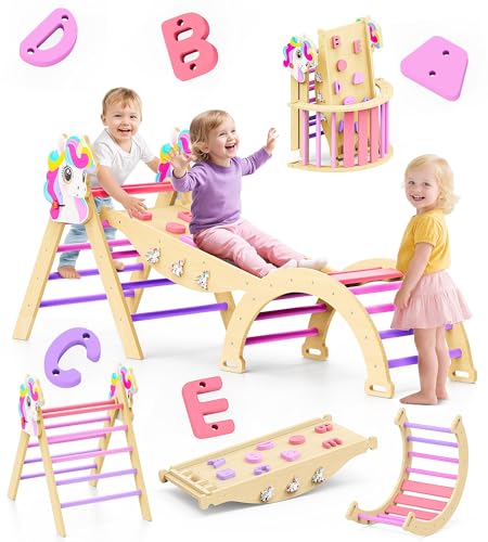 Image of Pikler Triangle Set, 11-in-1 Montessori Climbing Toy for Toddlers, Foldable Wooden Indoor Jungle Gym & Playground Climber for Learning and Motor Skills (18 Months-7 Years)