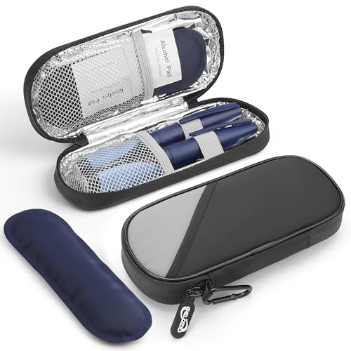 Image of Gelozid Insulin Cooler Travel Case with 2 Reusable Ice Packs, Black & Gray