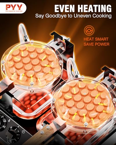 Image of PYY 2-Head Bubble Waffle Maker - 3100W Commercial Hong Kong Egg Waffle Maker,180 Rotate, Non-Stick Plate, 50-250℃ Adjustable Temp, Bubble Waffle Machine for Commercial Use, 110V, Black