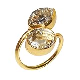 diamante herkimer chile Anillo de cuarzo de cristal. Bhagat joyas hechas en oro de 22 K Vermeil Raw Herkimer diamante y cristal de cuarzo Gemstone Bypass anillo