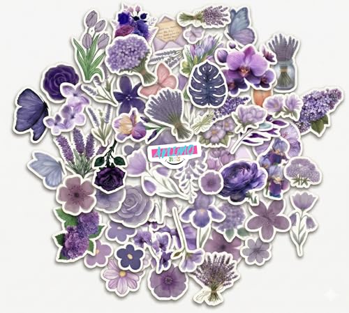Image of 65 Purple Flower Aesthetic Fanart Sticker Pack Perfect for Laptop Computer Car Water Bottle Travel Case Guitar Luggage Motorbikes (Water Resistant, Residue-Free Removal)