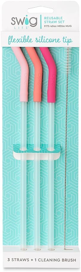 Swig Life Reusable Straws Blush + Coral + Pink Tall Straw Set & Cleaning Brush, Each Straw is 14 inches Long (Fits Swig Life 40oz Mega Mug Tumblers) - Image 2