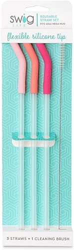 Miniatura 6 de Swig Life Juego de popotes reutilizables blanco + aguamarina + negro y cepillo de limpieza, cada popote es de 14 pulgadas de largo (se adapta a