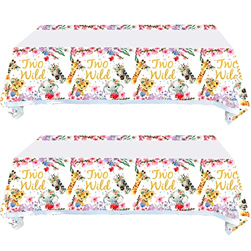 Fenghu 2 Pack Two Wild Tablecloth, Two Wild Birthday Party Supplies Decorations for Girl–Two Wild Party Table Cover Safari Jungle Theme 2nd Birthday Decorations(70.8" x 42.5")