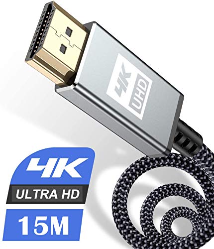 Cable HDMI 4K,Sweguard Cable HDMI de Alta Velocidad 2.0 Ultra 18Gbps 4K a 60Hz Compatible con vídeo UHD 2160p, HD 1080p, 3D, Ethernet, HDCP 2.2 ARC, Compatible Fire TV Xbox PS3 PS4 (15m, Gris) Cover