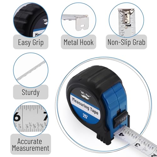 Image of Mr. Pen- Retractable Tape Measure 25 ft, 2 Pack, Dark Blue, Steel Retractable Measuring Tape with Fractions