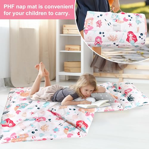 Image of PHF Soft Toddler Nap Mat with Removable Pillow, Rollup Design Kids Sleeping Mat, Slumber Bags for Girls, 50 inchx20 inch Toddler Sleeping Bag for Daycare Preschool Travel Camping, Mermaid