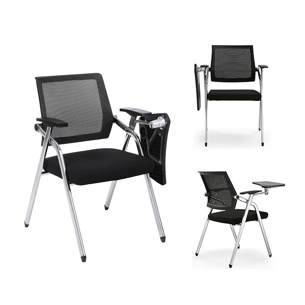 MYUYEE Mesh Folding Chairs With Right Handed Tablet Arm,Student Chair With Desk Attached,Folding Office Desk Chair Reception Guest Chair For Waiting Room