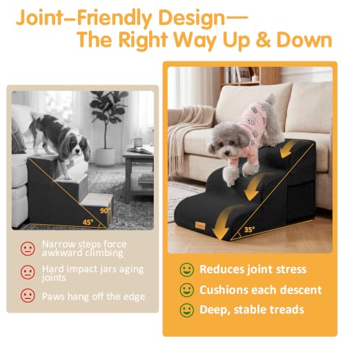 Image of Topmart 3 Tiers Foam Dog Ramps /Steps,Non-Slip, Extra Wide Deep Dog Stairs,High Density Foam Pet Stairs /Ladder,Best for Older Cats,Small Pets,Black | High Density Foam Pet Stairs /Ladder,Best for Older Dogs,Cats,Small Pets