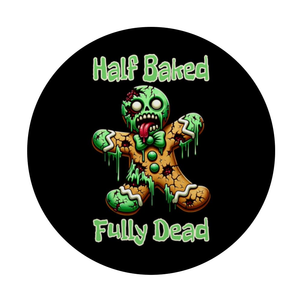 Zombie Gingerbread Man Half Baked Fully Dead Funny Christmas PopSockets Swappable PopGrip, Black - Image 3