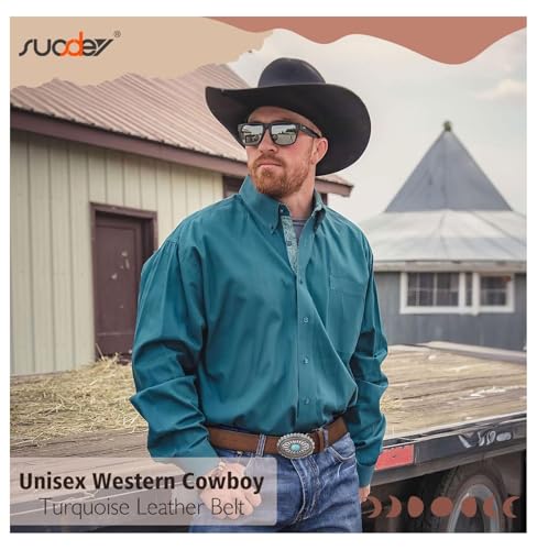 Turquoise Western Belt for Women Men - Cowgirl Concho Leather Belt - Vintage Style - Sizes 26-473