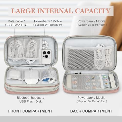 Image of FYY Electronic Organizer, Large Travel Cable Organizer Bag Pouch Electronic Accessories Carry Case Portable Waterproof Double Layers All-in-One Storage Bag for Cable, Cord, Charger, Pattern Pink
