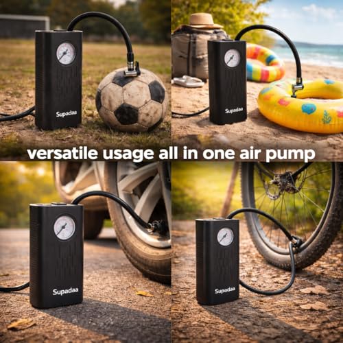 Image of Cordless Tyre Inflator Portable Air Compressor Pump with Digital Pressure Gauge 5000mAh Rechargeable Battery Mini Wireless Air Pump for Car Bike Cycle Scooter Ball Inflation 60 PSI