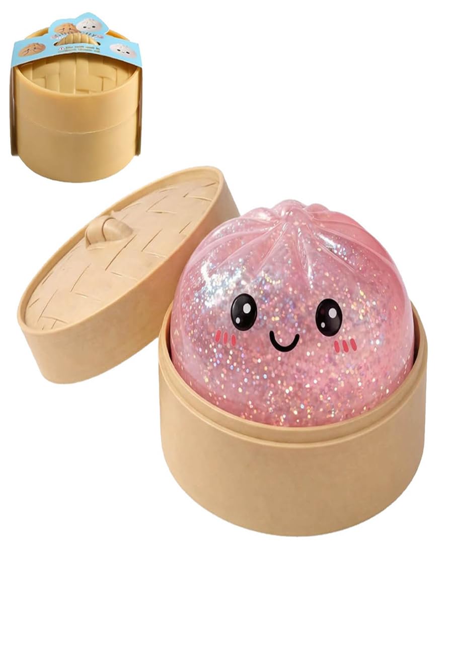 Giant Dumpling Squishy with Steamer Box, Slow-Rebound Fidget Toy 3.94in (Pink)
