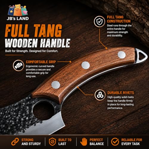 Image of JB'S LAND Hand Forged Chef Knife 8 Inch | Razor Sharp High Carbon Stainless Steel Kitchen & Butcher Knife with Full Tang Wooden Handle, Leather Sheath for Meat, Fish, Vegetable & BBQ Cutting