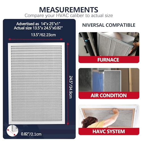 Image of 14x25x1 Electrostatic Air Filter, 8 Stage Washable Aluminum AC /HVAC Furnace Filter, Reusable Lifetime Permanent Air Filter, Easy to Clean,Increases Airflow(Actual Size:13.50x24.50x0.82)