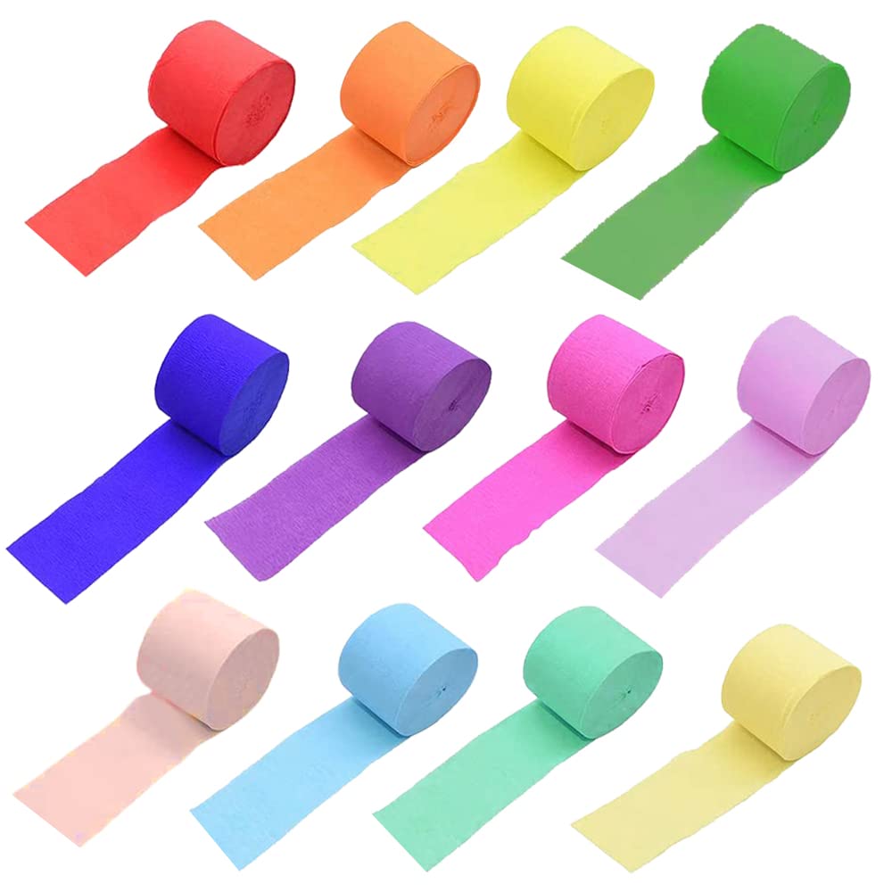 12 Rolls Crepe Paper Streamers, 12 Colors Streamers Party Supplies for Birthday Party Baby Shower Rainbow DIY Christmas Halloween Wedding Ceremony Various Large Festivals Decoration