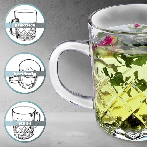Image of Premium Glass Tea & Coffee Cups Set of 6, 200 ML Transparent Glass Mug with Handle for Coffee,Green Tea, Hot & Cold Beverages, Stylish Clear Drinking Cups for Home Kitchen Cafe (CTZ - 26)