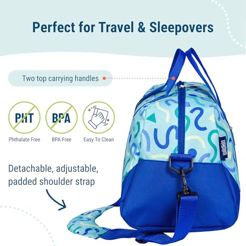 Image of Wildkin Kids Overnighter Duffel Bag - Carry-On Size, Ideal for School & Sleepovers - Confetti Blue