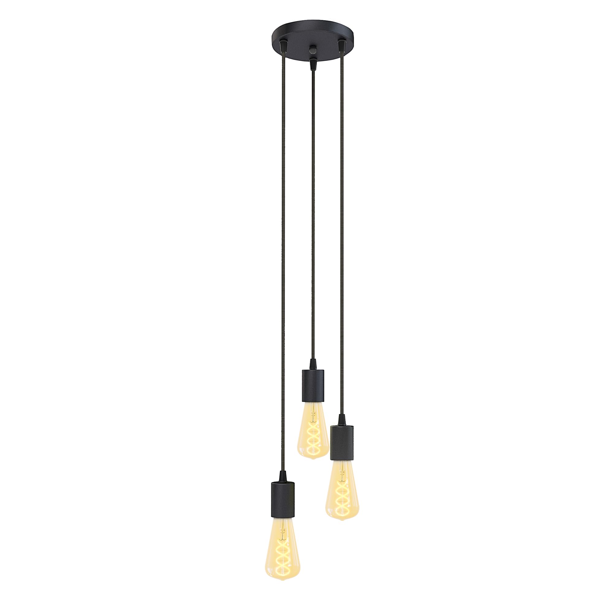 SSC-LUXon PARU Hängeleuchte 3-flammig Retro - Industrial Style Pendellampe mit Textilkabel inkl. Edison E27 Filament LED Lampen