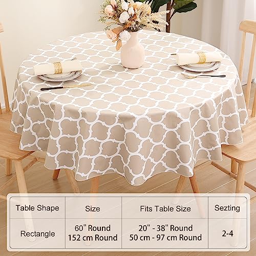 Image of Smiry 2 Pack Round Table Cloth, Flannel Backed Vinyl Tablecloth, 60 inch Round