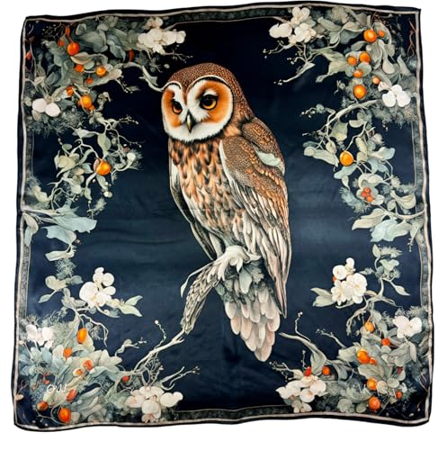 Carré de soie 88cm Astrologie Amérindienne Chouette Foulard Femme Signe Astro