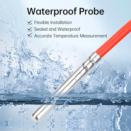 Image of Diymore 2 PCS 5M PT1000 Temperature Sensor, Silicone Cable, Stainless Steel Probe, -122F~356F, High-Precision Platinum Resistance Thermometer