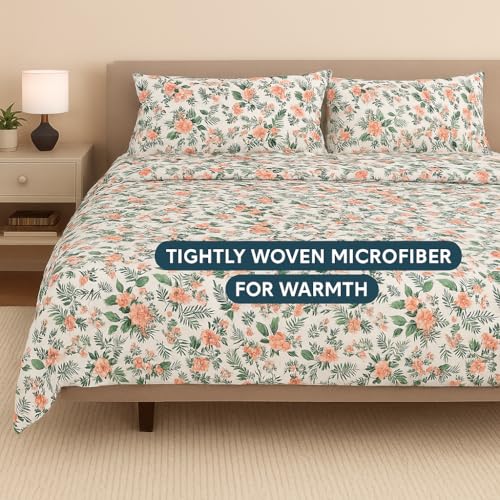 Image of King Size Bedsheet - Petal Dream Floral Print - 108 x 108 Inches - Brushed Microfiber Flat Sheet with Pillow Covers - Soft, Cooling, Wrinkle & Fade Resistant