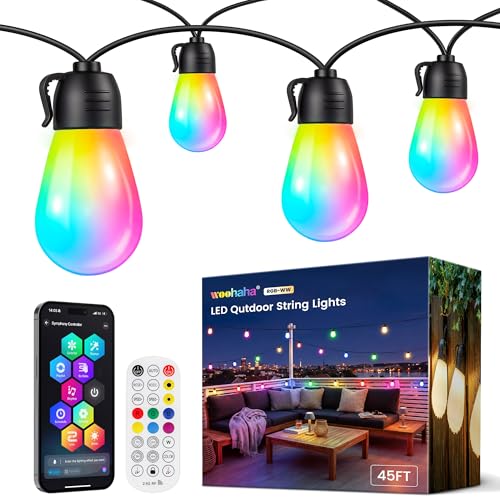 woohaha Smart Outdoor String Lights 45FT(37+8 Color Changing Patio Lights