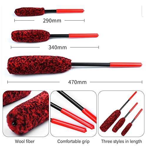 Wheel Cleaning Brush Set, 5 Pack Highly Water Absorption Wheel Brush With Handle, Car Wheel Cleaning Kit, Microfiber Car Detailing Brush, Soft Wheel Cleaner Brushes For Cleaning Tire, Rims, Engines #TOP1