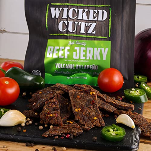 Image of Wicked Cutz Volcanic Jalapeno Spicy Beef Jerky, 27g Protein Per Serving, Tender & Easy to Chew Alternative to Beef Sticks, USA Made High Protein Carnivore Snacks (2 Bags)