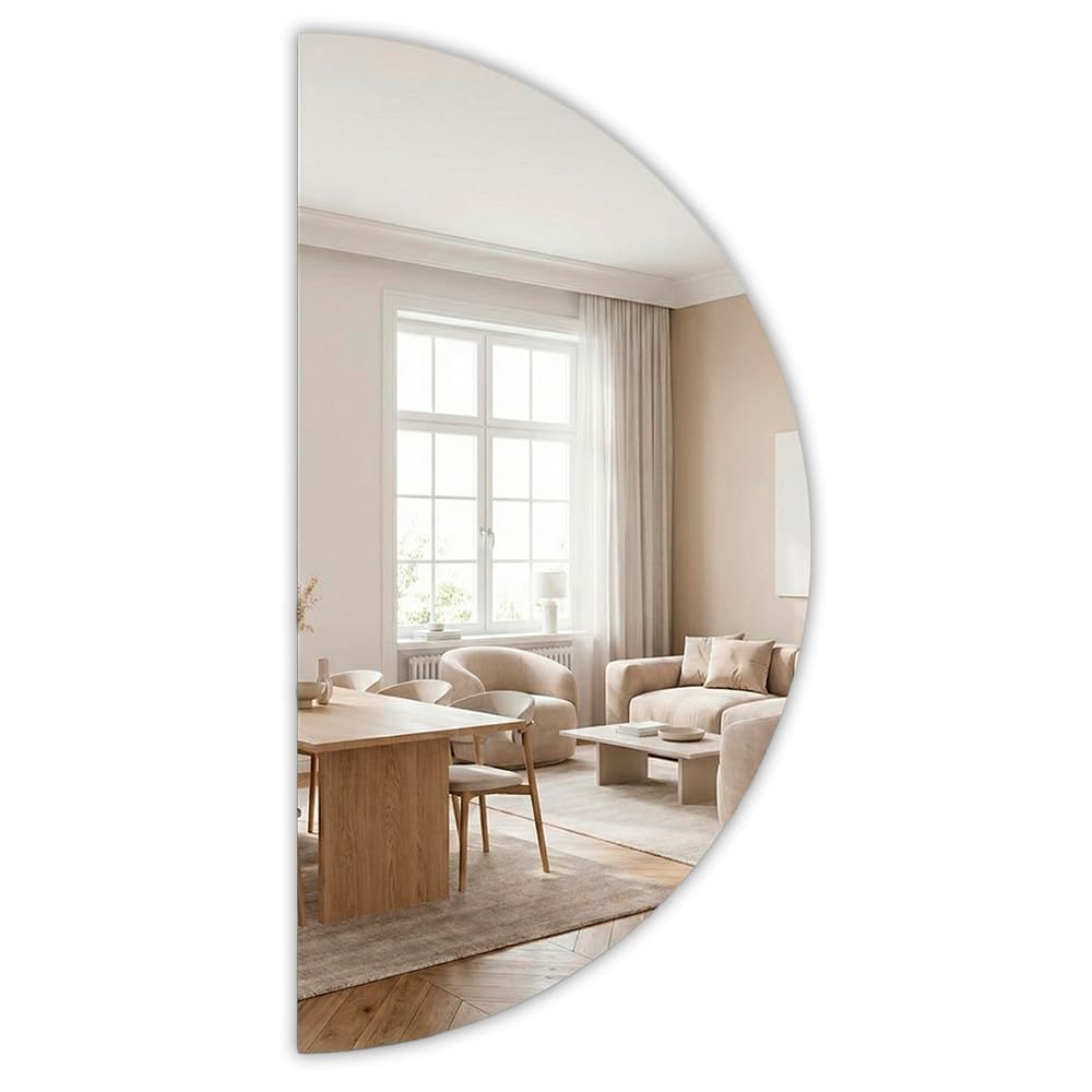 Marctani Espejo de Pared Semicircular Sin Marco 90 x 45cm – Espejo de Media Luna para Baño, Recibidor o Dormitorio – Cristal de Alta Definición con Bordes Pulidos – Estilo Minimalista y Moderno