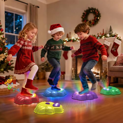 Palotix Light Up Stepping Stone for Kids: Sensory Motor Skill Toys for Active Toddler Obstacle Course Play - 5 Packs Durable Outdoor & Indoor Balance Toy - Great Gift for Boys Girls Ages 3 4 5 6 7