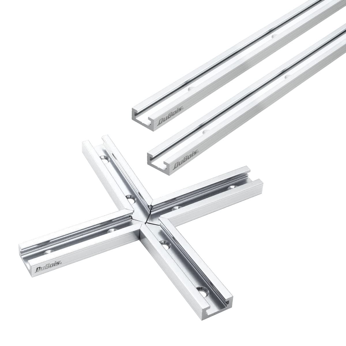 DuBois 51038 36” Universal T-Tracks with Intersection Kit for Woodworking, Aluminum Double Cut Profile and Predrilled Mounting Holes